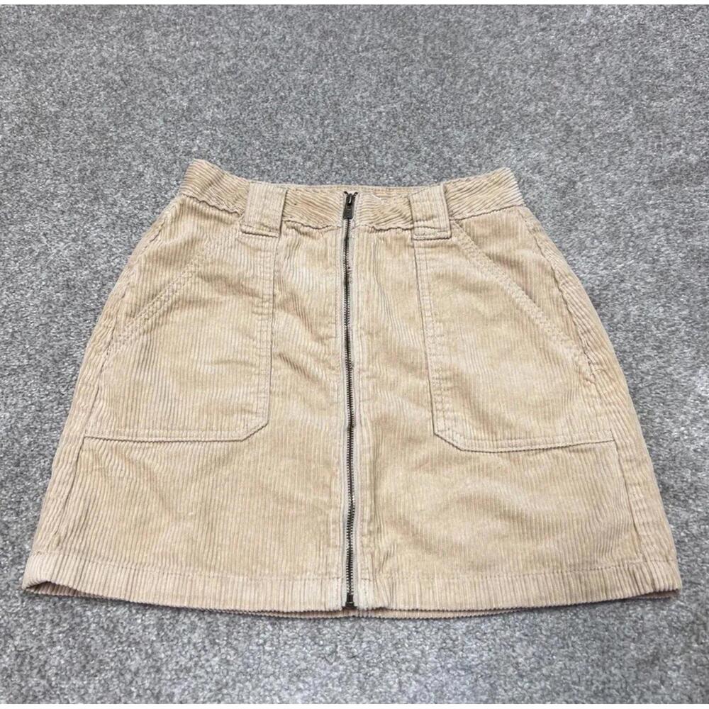 Hollister Skirt Ultra High Rise Corduroy Yellow Pockets Front Zip Size 1